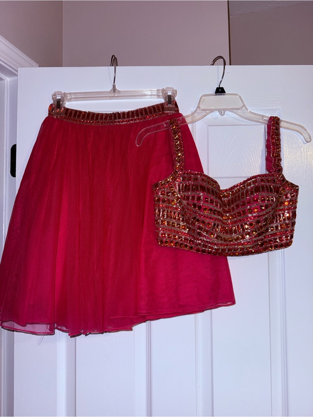 Sherri Hill Fuchsia Beaded Two-Piece Prom Set